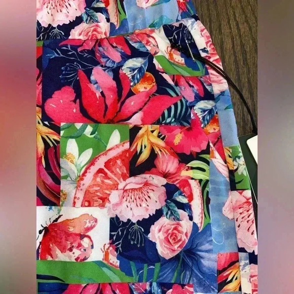 Vibrant Floral Print Skirt Tropical Summer Vacation Elastic Waist w/Pocket F12 - Picture 3 of 6